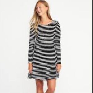 Old Navy Women’s Black White Striped Long Sleeve Swing Dress Size XL